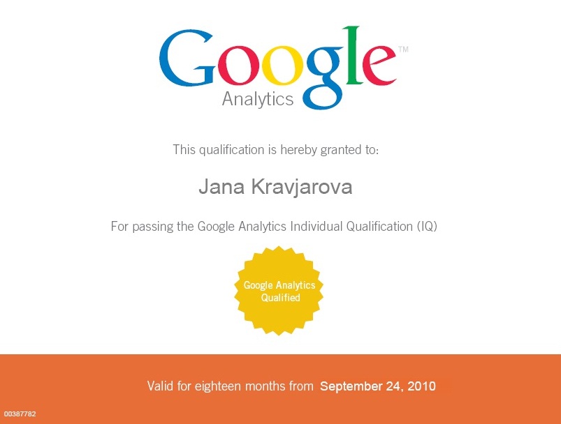 Jana Kravjarova is Google Analytics Qualified